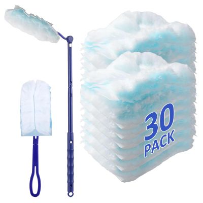 30 Pcs Fluffy Dusters Refills, Disposable Electrostatic Duster with 1 Handle and 1 Dust Magnet Telescopic Pole, Dust Magnet Refill for for Home and Car Cleaning