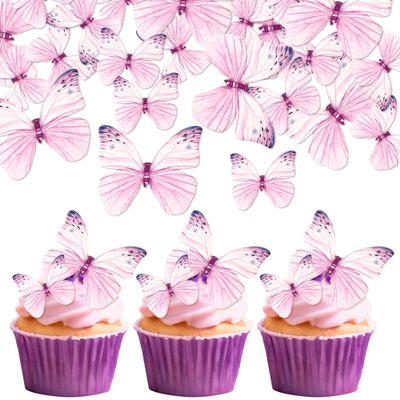LaVenty 60 PCS Edible Butterfly Cupcake Cake Decorations Muffin Desserts Food Decoration for Celebrating Party Events Baby Shower Party Supplies