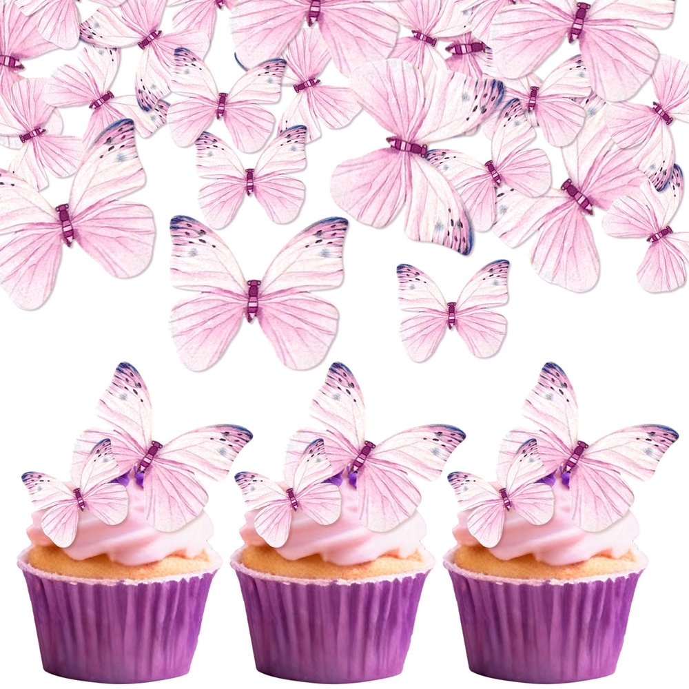 LaVenty 60 PCS Edible Butterfly Cupcake Cake Decorations Muffin Desserts Food Decoration for Celebrating Party Events Baby Shower Party Supplies