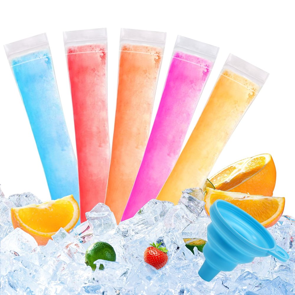 150 Disposable Ice Popsicle Mold Bags, BPA-Free Freezer Tube, Popsicle Mold bags with Zip Seals&Funnel, Summer Homemade DIY Snacks, Yogurt Sticks, Juice & Fruit Smoothies. (150, Transparent)