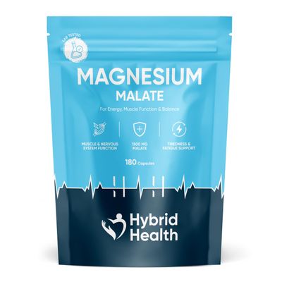 Hybrid Health Magnesium Malate 1500mg Supplement - 180 Vegan Capsules, High-Strength Formula, Independently 3rd Party Lab Tested, 3 Months Supply