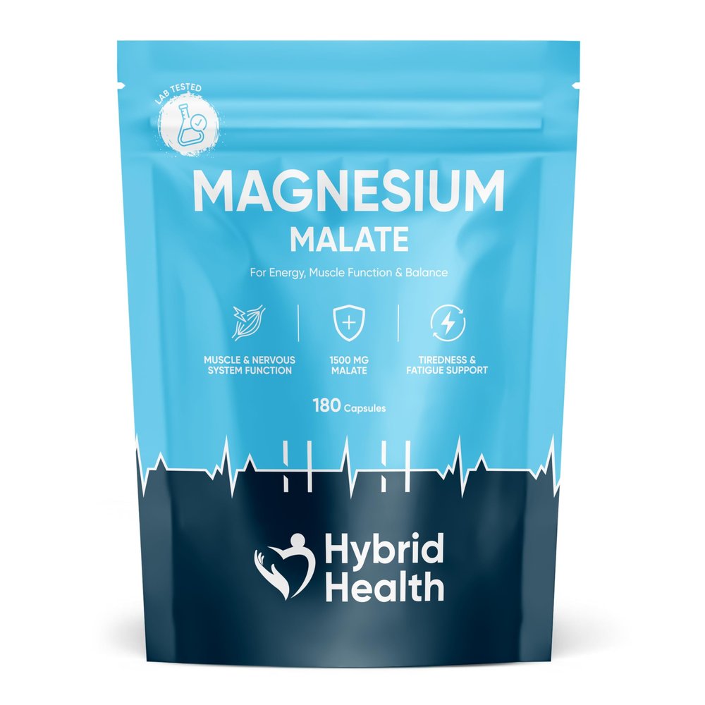 Hybrid Health Magnesium Malate 1500mg Supplement - 180 Vegan Capsules, High-Strength Formula, Independently 3rd Party Lab Tested, 3 Months Supply