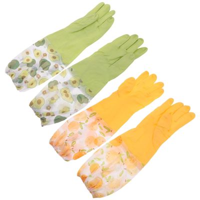 Beaupretty 2 Pairs Winter Kitchen Dishwashing Gloves with Plush Lining Insulated Long Cuff Hand Sleeves for Household and Commercial Cleaning Orange Green