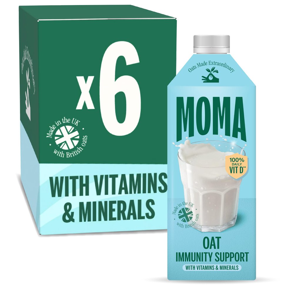 MOMA - Oat Drink - Immunity Support - Enriched with Vitamins - 750ml x 6 100% Plant-Based & Vegan Perfectly Foamable for Coffee Made with British Oats for Creamy Taste No Added Sugar