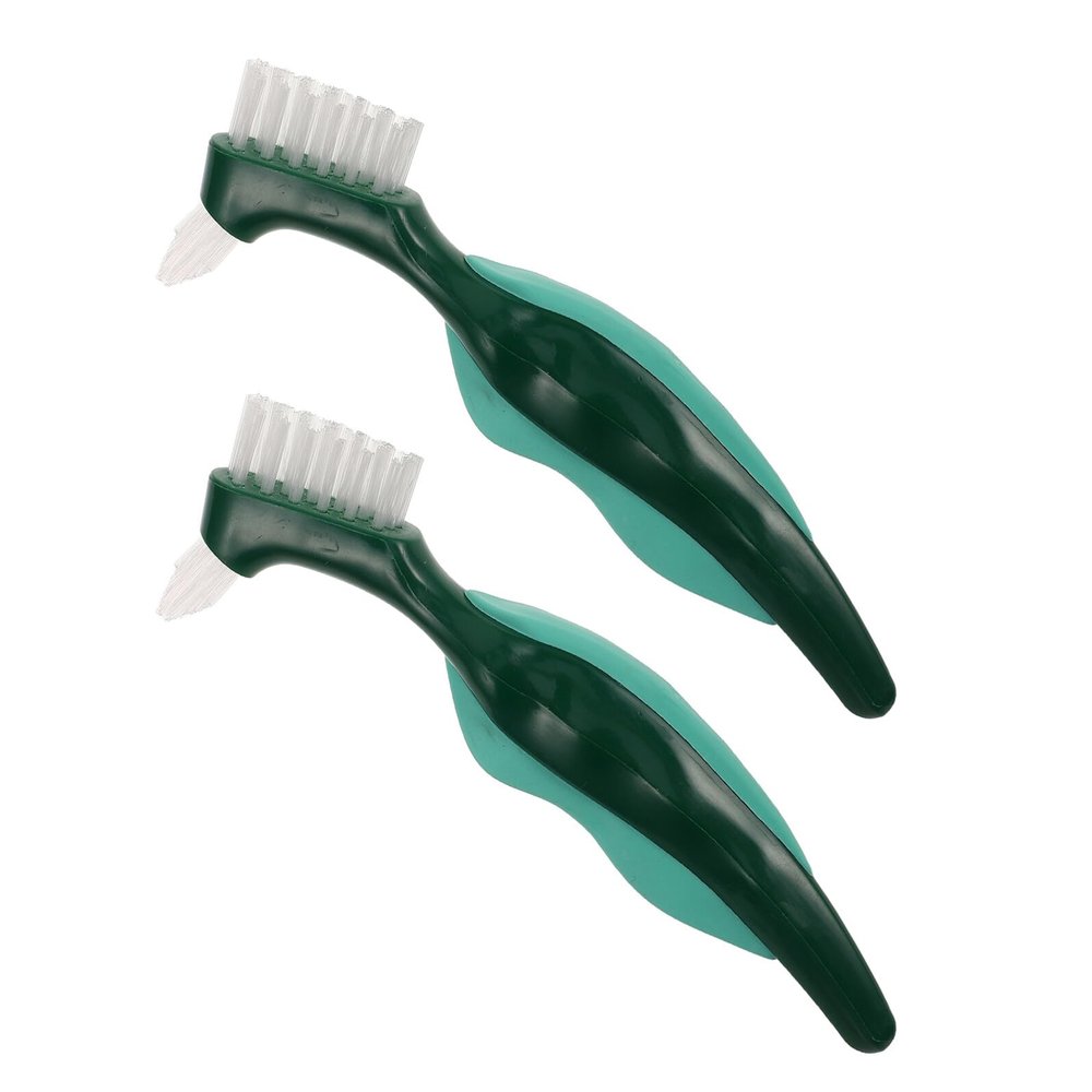 IWOWHERO 2pcs Double Sided Denture Toothbrush with Firm Nylon Bristles, Hard Bristle Brush for Deep Cleaning False Teeth and Dental Appliances, Portable Dual Head Design for Daily Use