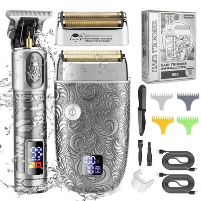Beard Grooming Kit for Men T Liner Trimmer Electric Razor Zero Gapped Barber Liners Clipper Bald Shavers with Guards Foil Head Rechargeable Wet Dry Shave Heavy Duty Powerful Professional Home Use