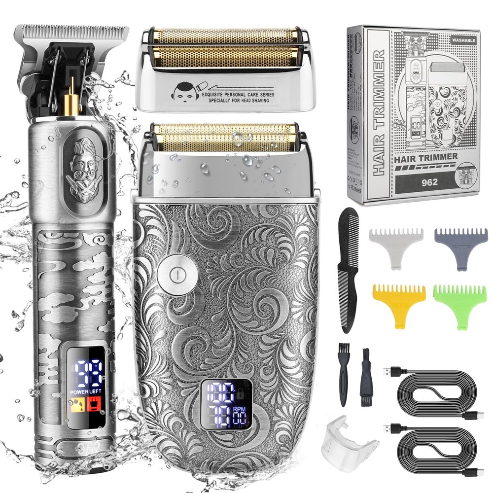 Beard Grooming Kit for Men T Liner Trimmer Electric Razor Zero Gapped Barber Liners Clipper Bald Shavers with Guards Foil Head Rechargeable Wet Dry Shave Heavy Duty Powerful Professional Home Use
