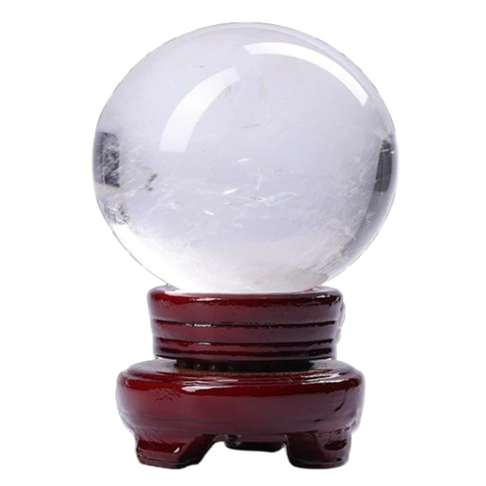 Home Decoration Clear Quartz Crystal Ball, Sphere with Wood Stand,Fengshui Balls Ornaments for Witchcraft and,10cm Gemstone Stone