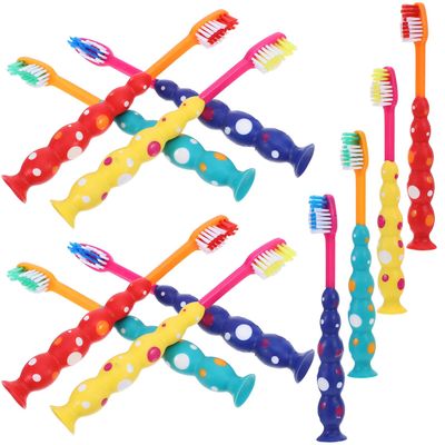 WEKAMOS 12pcs Soft Toothbrushes with Suction Cup Cartoon Sized Manual Toothbrush for Boys and