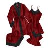 Airport Outfits for Women Sexy Lingerie Sets Satin Silk Pjs Sleepwear Ladies Pajamas 4 Piece Set Floral Lace Trim Bathrobe Nightwear Short Robe Nightdress Cami Bras Underwear Robes with Belt S-3XL view 1