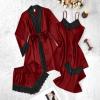 Airport Outfits for Women Sexy Lingerie Sets Satin Silk Pjs Sleepwear Ladies Pajamas 4 Piece Set Floral Lace Trim Bathrobe Nightwear Short Robe Nightdress Cami Bras Underwear Robes with Belt S-3XL view 3