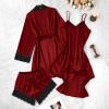 Airport Outfits for Women Sexy Lingerie Sets Satin Silk Pjs Sleepwear Ladies Pajamas 4 Piece Set Floral Lace Trim Bathrobe Nightwear Short Robe Nightdress Cami Bras Underwear Robes with Belt S-3XL view 4
