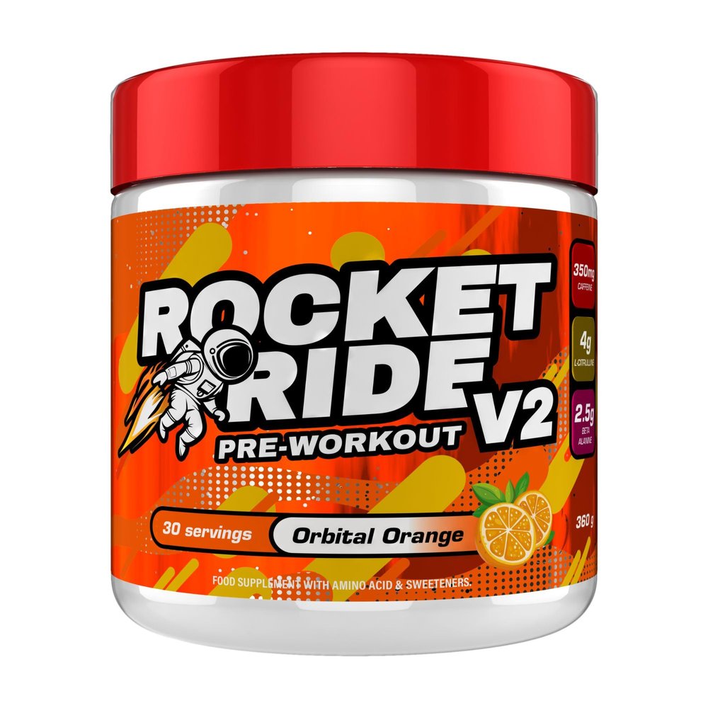 Rocket Ride Pre-Workout V2 360g Extreme Energy & Focus High Stim Caffeine Smooth Mix & Incredible Flavours | 30 Servings (Orbital Orange)