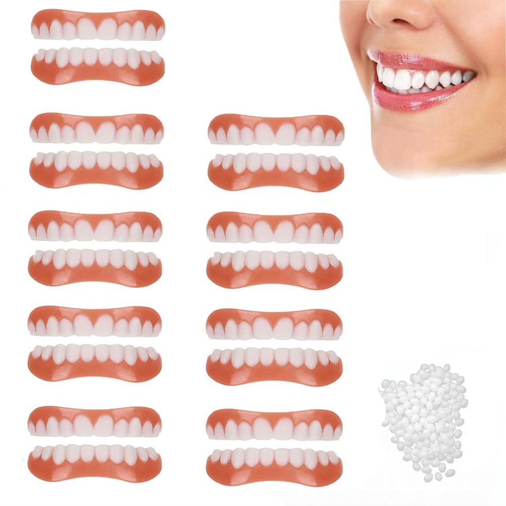 Dentures Full Mouth Dentures False Teeth Set for Adults Soft And Comfortable Upper And Lower Denture Sets for Men And Women Natural Looking Teeth,9 pairs