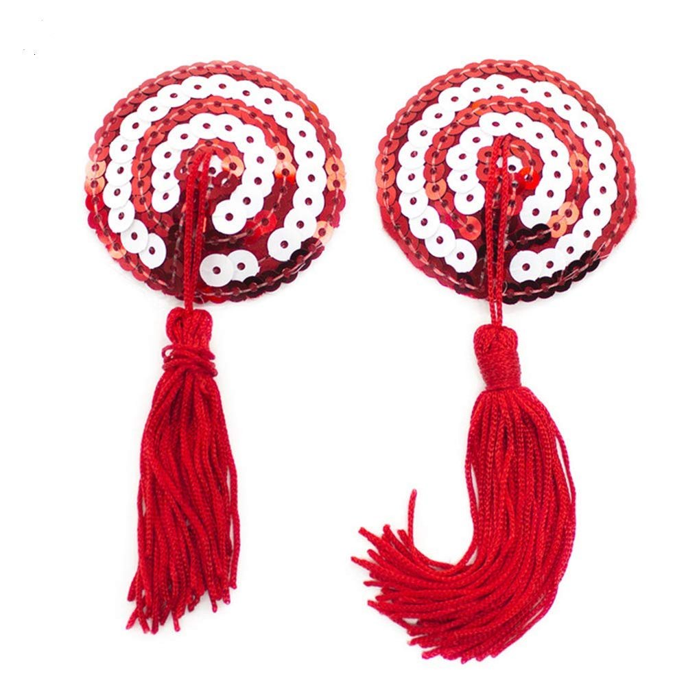 1 Pair Charming Heart Round Tassel Sequin Reusable Nipple Breast Cover PastiesFashion Design