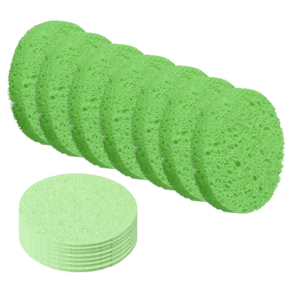 sourcing map 20Pcs Cellulose Sponges, Round Kitchen Clean Sponges, Green