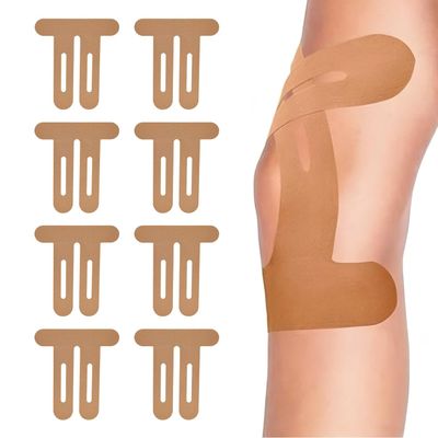 8 Pcs Precut Kinesiology Tape, Elastic Waterproof Sports Tapes, Breathable Kinesiology Athletic Knee Tape for Knee Pain Provide Support and Stability to Muscle Shoulders Ankles Wrists(Skin Color)