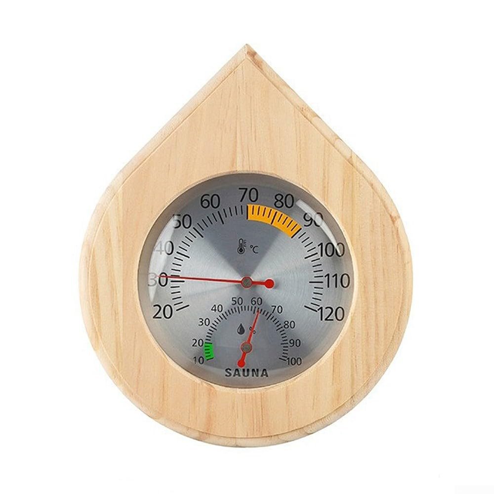 2-in-1 Wall-Mounted Humidity Temperature - Wooden Sauna Thermometer Hygrometer - Dry Wet Bulb Fitness Center Sauna Hygrometer -For Steam Sauna Room