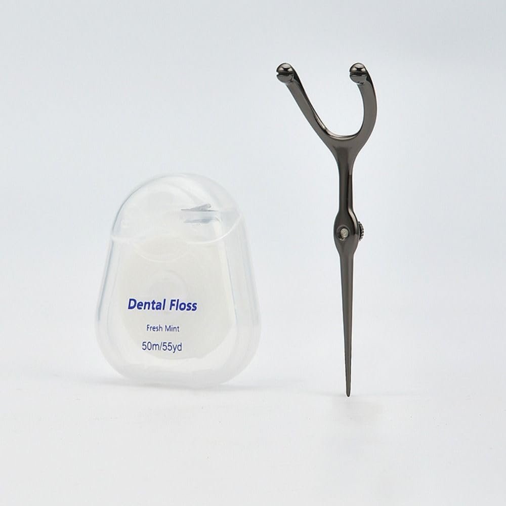 50M Floss, Reusable Stainless Steel Floss Pick, Portable Toothpick Set Teeth Cleaning Tool & Interdental Cleaner for Travel and Home Use(Style 1)
