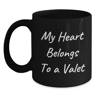 Funny Valet Gifts for Men, Black Coffee Mugs, 'My Heart Belongs To A Valet', Unique Christmas Unique Gifts from Friends
