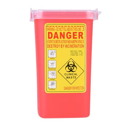 Medical Plastic Sharps Container Biohazard Needle Disposal 1L Size Waste Box Puncture Resistant Flip Top Lid for Disposable Supplies Yellow Red 115x100x165mm (Red)