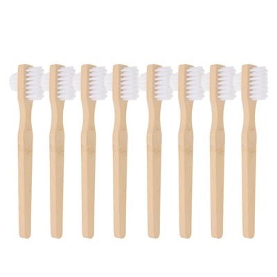 VICASKY Denture Cleaning Brush Set Nylon Bristles Dual Brush Head Shape 8pcs with Ergonomic Anti-Slip Bamboo Handle for Dentures Oral Appliance Care at Home and Travel