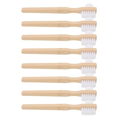 IWOWHERO 8pcs Denture Cleansing Brush Double Sided Angled Heads Nylon Medium Hard Bristles Ergonomic Anti-Slip Handle Dual Brush Head Shape Bamboo Travel Home Oral Appliance Cleaning