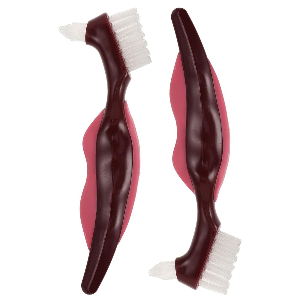VICASKY 2pcs Double-Headed False Toothbrush Denture Cleaning Brush Hard Bristles for Partial Denture Care