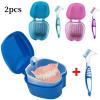 Denture Case 2pcs Dental Retainer Mouth Guard Denture Storage Case Box Teeth Brush Oral Supplies Organizer Accessories(2pcs-Blue) view 2