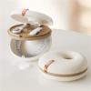 Denture Case Denture Retainer Case Portable Double-Layer Circular Braces Orthodontic Storage Container Aligner Organizer(Cream White) view 2