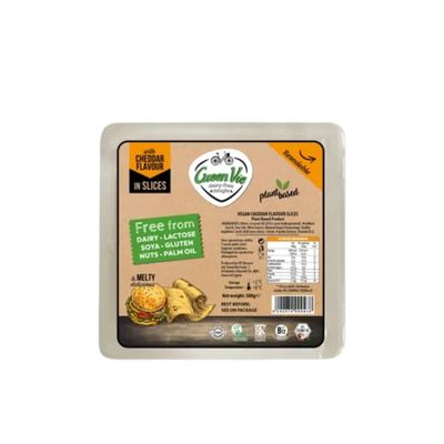 GreenVie Cheddar Slices 500g | 25 Vegan Cheese Slices | Cheddar-Style Alternative Melts Easily Vitamin B12 Free from 14 Allergens No Palm Oil or Preservatives