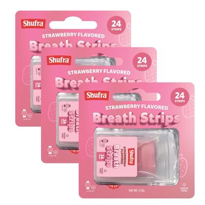 Shufra Artificial Flavoured Breath Strips, Pack of 3, 72 Strips Total, Instant Dissolving Fresh Breath Strips (Strawberry)