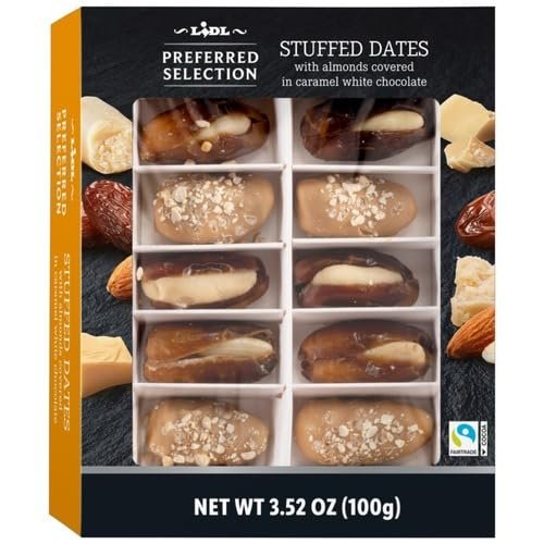 Fakhri Stuffed Dates 100g Coated in Caramel Chocolate Premium Soft Dates Filled with Rich Nutty & Sweet Centres, Perfect for Snacking, Gifting, Festive Hampers & Entertaining