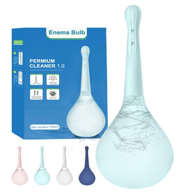 Enema Bulb douches for Men - Anti-Backflow Silicone Douche Bulb with 5 Metal Nozzle Holes,Home Enema Kit for Relief & Clean,Bulb Syringe for Men & WomenBlue