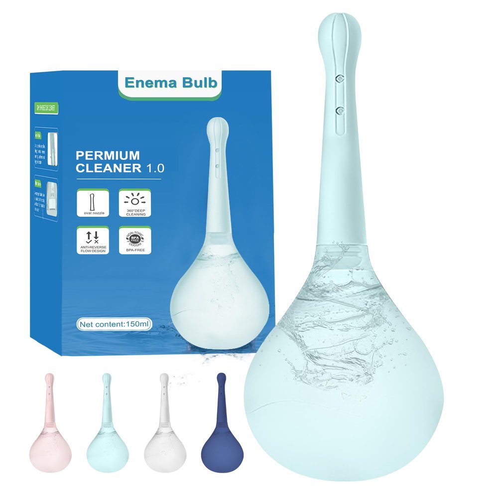 Enema Bulb douches for Men - Anti-Backflow Silicone Douche Bulb with 5 Metal Nozzle Holes,Home Enema Kit for Relief & Clean,Bulb Syringe for Men & WomenBlue