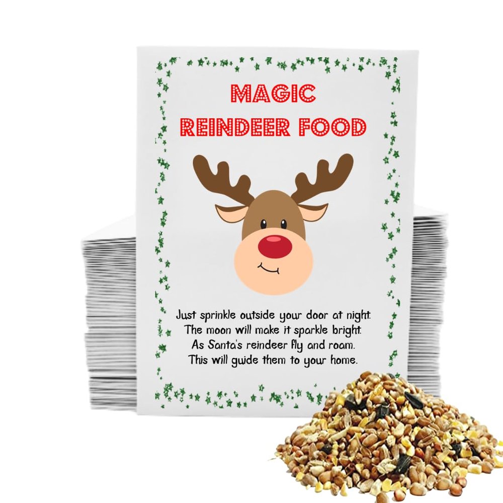 10 X Eco Friendly Magic Reindeer Food for Pupils | Personalised End of Term Christmas Seed Packet from Teacher | Reindeer Dust Bird Seed & Oats (No Glitter) | UK Made Mini Packet
