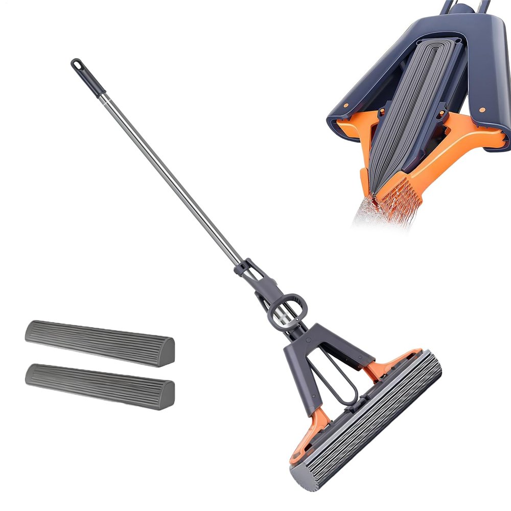 Squeeze Mop For Home - Household Cleaning Tool, Telescopic Pole, Heavy Duty Sponge Mops, Stain Removal Aid | Floor Cleaning Squeeze Mop For Kitchen Living Room Bedroom Dining Dorm Apartment Home Use
