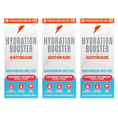 Hydration Booster by Gatorade Carbohydrate-Electrolyte Sachets - Hydration Powder Drink Mix with Carbohydrates, Electrolytes and B Vitamins 36 Servings (Pack of 3) (Strawberry Watermelon)