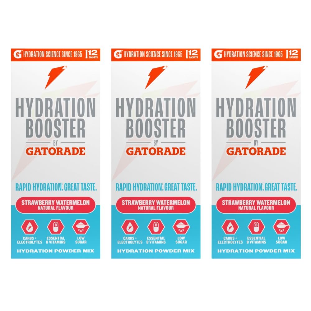 Hydration Booster by Gatorade Carbohydrate-Electrolyte Sachets - Hydration Powder Drink Mix with Carbohydrates, Electrolytes and B Vitamins 36 Servings (Pack of 3) (Strawberry Watermelon)
