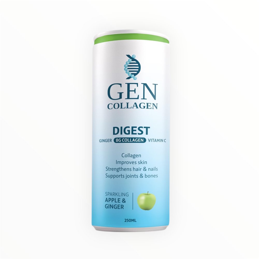 GEN Collagen Apple & Ginger Sparkling Drink, Marine Collagen 8g, with Vitamin C and Ginger Extract, No Added Sugar (12x250ml)