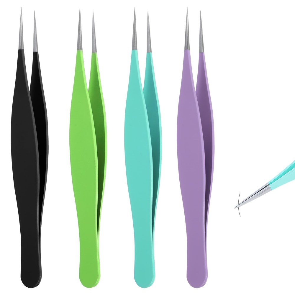 4 Pieces Pointed Tweezers for Women Facial Hair Sharp Blackhead Remover Set Ingrown Hair Removal Tweezers Stainless Steel Eyebrow Removal Tweezers