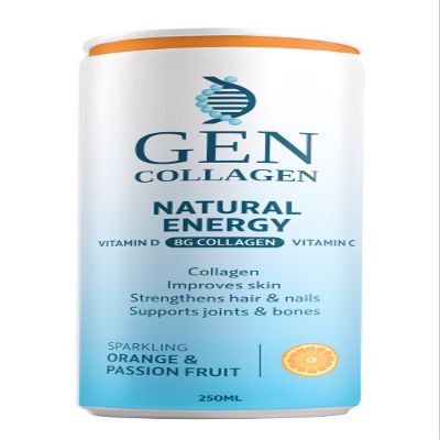 GEN Collagen - Sparkling Marine Collagen Drink with 8g Collagen Peptides + Vitamin C Ready to Drink Supplement Orange & Passionfruit No Added Sugar - Low Calories (12 x250ml)