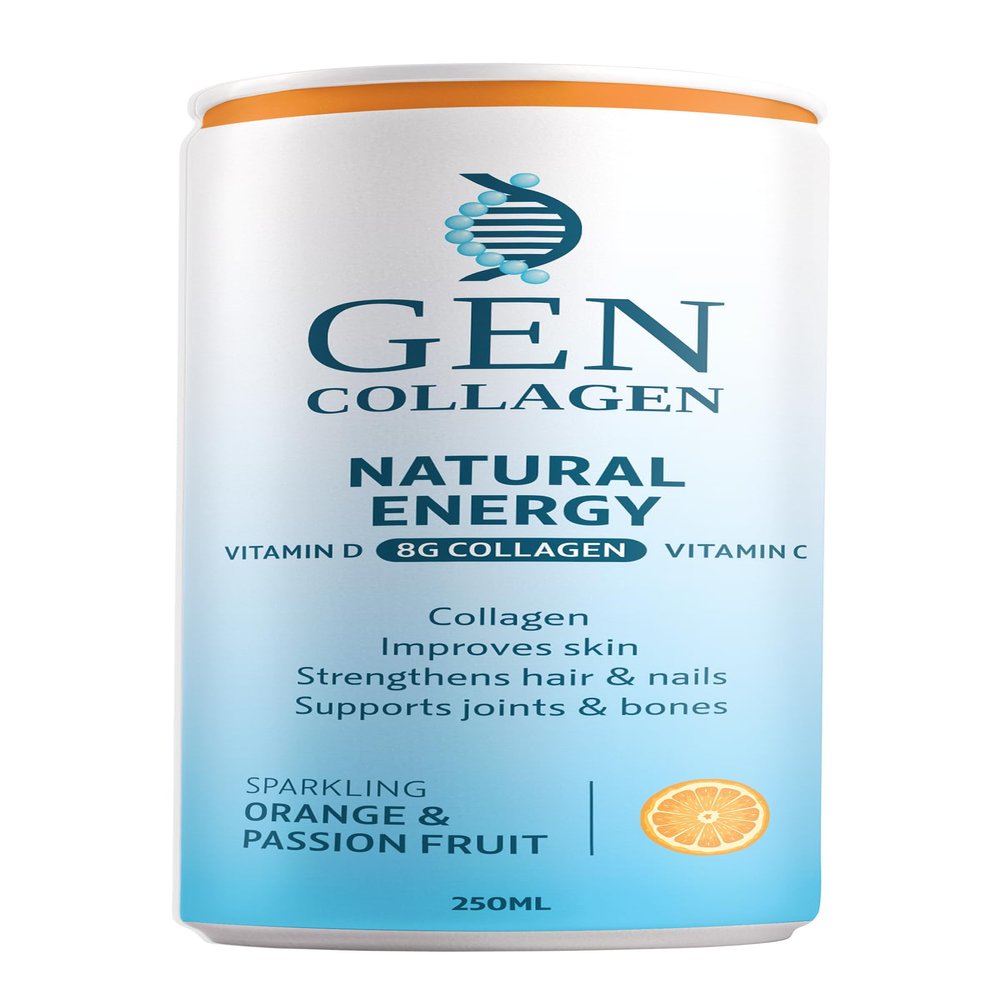 GEN Collagen - Sparkling Marine Collagen Drink with 8g Collagen Peptides + Vitamin C Ready to Drink Supplement Orange & Passionfruit No Added Sugar - Low Calories (12 x250ml)