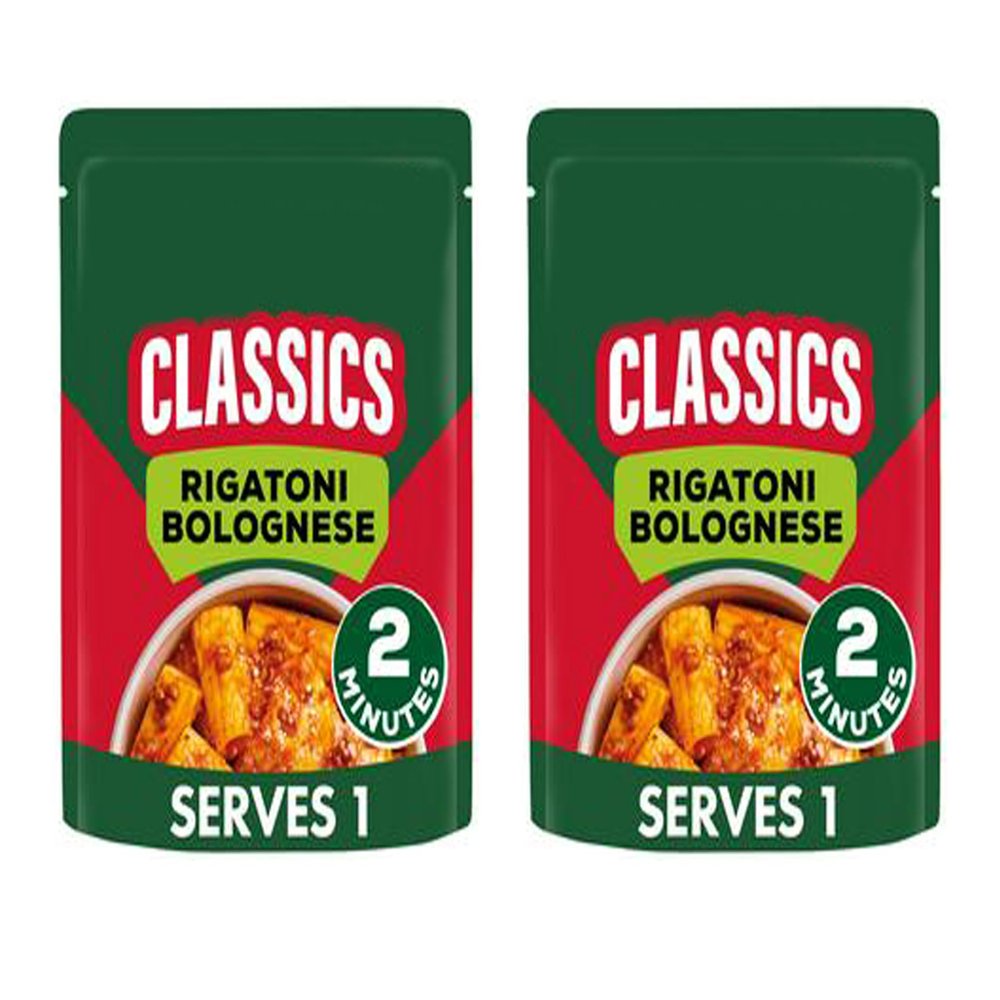 Classics Rigatoni Bolognese, Ready Meal with Egg Pasta in Tomato and Beef Sauce, Free From Artificial Additives, 250g, Serves 1,Pack Of 2