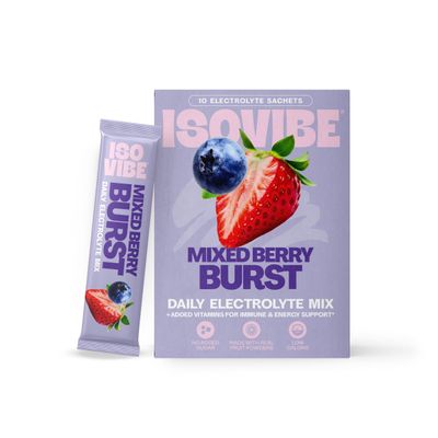 ISOVIBE Electrolyte Sachets Mixed Berry Burst - Hydration Powder with Vitamin C, B6 & B12 | No Added Sugar, Immune Support, Energy Boost | 10 Single-Serve Sachets for Daily, Workout & Travel