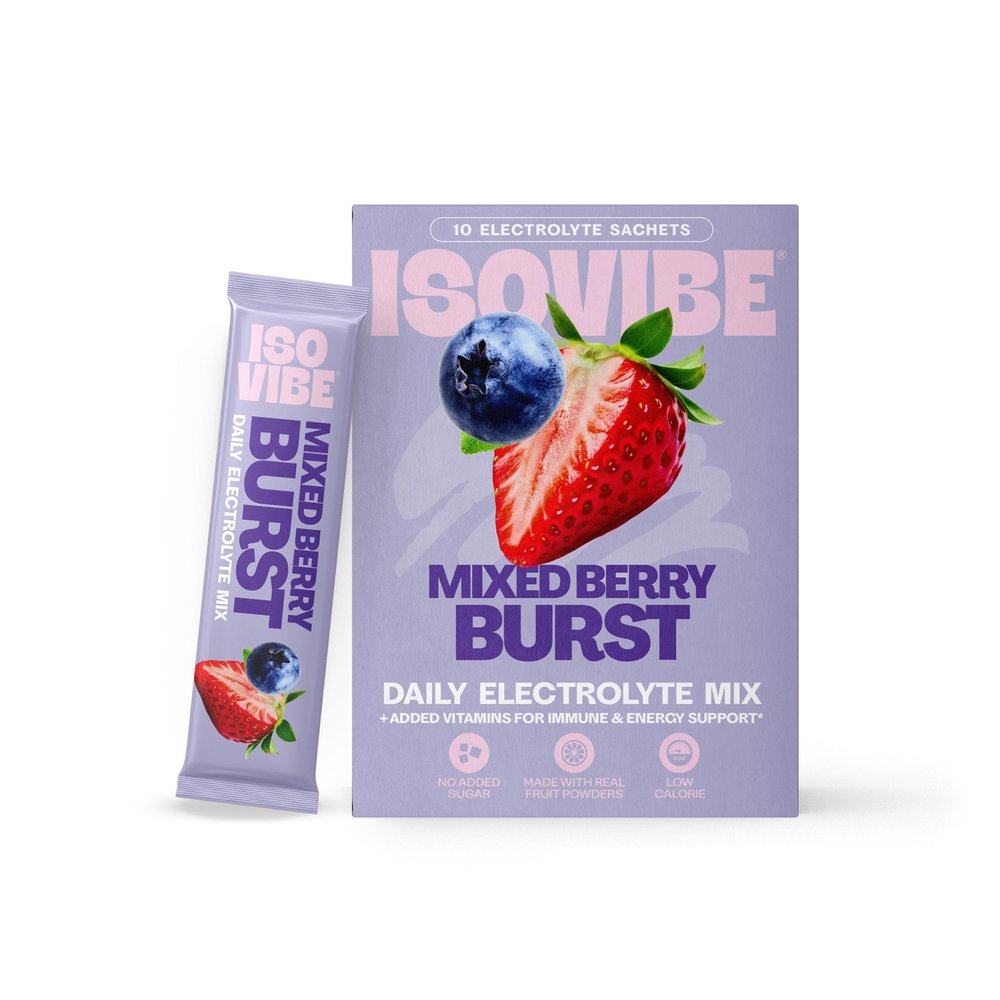ISOVIBE Electrolyte Sachets Mixed Berry Burst - Hydration Powder with Vitamin C, B6 & B12 | No Added Sugar, Immune Support, Energy Boost | 10 Single-Serve Sachets for Daily, Workout & Travel