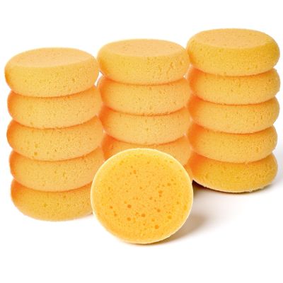 16Pcs Sponges, Round Natural Paint Sponges Cleaning Sponge for Face Paint & Pottery, High Absorption Soft Yellow Art Sponge for Pottery, Kitchen, Shoes, Leather Care & Painting