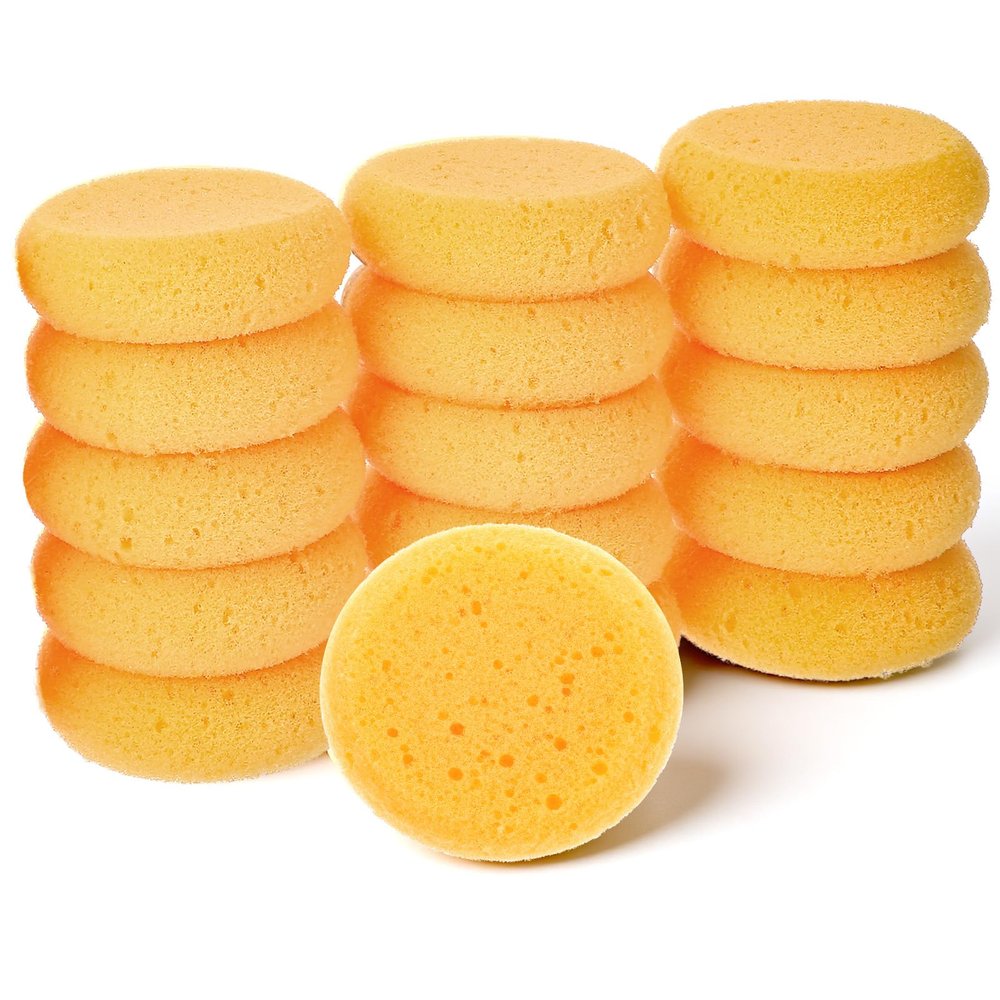 16Pcs Sponges, Round Natural Paint Sponges Cleaning Sponge for Face Paint & Pottery, High Absorption Soft Yellow Art Sponge for Pottery, Kitchen, Shoes, Leather Care & Painting