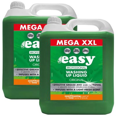 Easy Original Dish Washing Up Liquid Pack of 2 x 5L Powerful Clean Grease Cutting Formula Fresh Scent Ideal for Home & Commercial Use By Red Rainbow