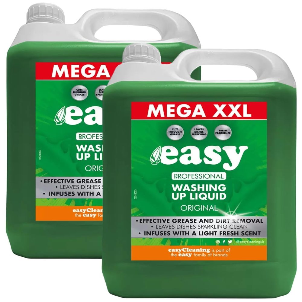 Easy Original Dish Washing Up Liquid Pack of 2 x 5L Powerful Clean Grease Cutting Formula Fresh Scent Ideal for Home & Commercial Use By Red Rainbow